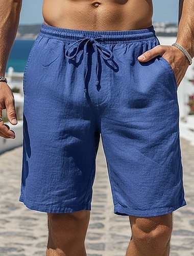  Herren Shorts Leinenshorts Sommershorts Strandshorts Baggy-Shorts Kordelzug Elastischer Bund Einfarbig Einfach Komfort Atmungsaktiv Knielang Lässig Täglich Outdoor Urlaub Retro Vintage Schwarz Weiß