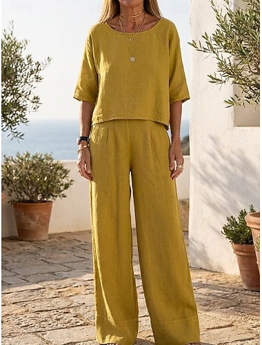  Per donna Set di biancheria in cotone Set di Pantaloni Bolero Top Manica Corta Girocollo Semplice Moda Streetwear Quotidiano All'aperto Spiaggia Nero Giallo Grigio chiaro Estate Vestibilità comoda