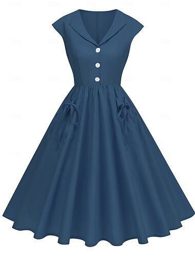  Jaren '50 Hepburn Retro vintage Middag A-lijn jurk Swing Jurk Flare Jurk Korte mouwen A-lijn Kostuum Dames Carnaval Valentijnsdag Maskerade Vakantie Dagelijks gebruik Vrijgezellenfeest Volwassenen