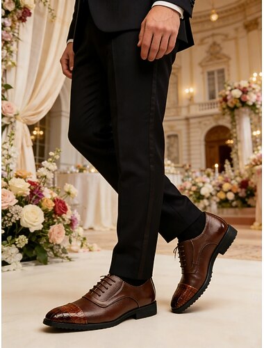  Voor heren Oxfords PU Leder Ademend Comfortabel Anti-slip Veters Bruin Herfst Winter