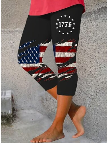  Dia da Independência Aniversário Americano Calças Capri Femininas Leggings Loungewear Férias Vintage Moda Capri Cintura Média Calças Gráfica Impressão da Bandeira Conforto Suave Respirável