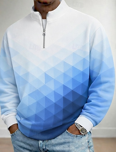  Voor heren Verloop Meetkundig Polo Lange mouw Opstaande boord Casual Sportkleding Vakantie Sportkleding Casual / Dagelijks 3D-afdrukken Lente Herfst blauw Groen Paars