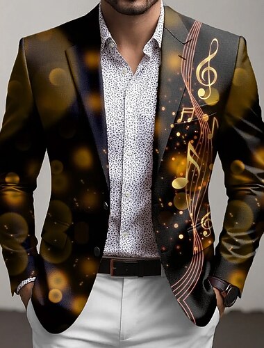  رجالي ملاحظات جاكيت بليزر معطف موضة مريح متنفس فني كاجوال مناسب للبس اليومي ملابس الحفلات والسهرات طباعة ثلاثية الأبعاد Buttons متعدد الجيب الربيع خريف & شتاء حز كم طويل أزرق أرجواني بني