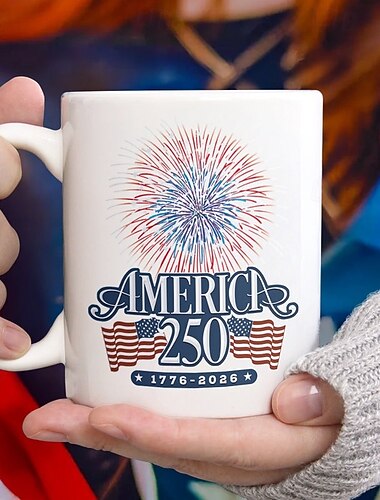  Krus til 250-årsjubileum i USA, keramisk kaffekrus til halvårsjubileum, 1776-2026 Amerika 250, uavhengighetsdagen 4. juli-gave til menn og kvinner, mikrobølgeovn &oppvaskmaskinsikker