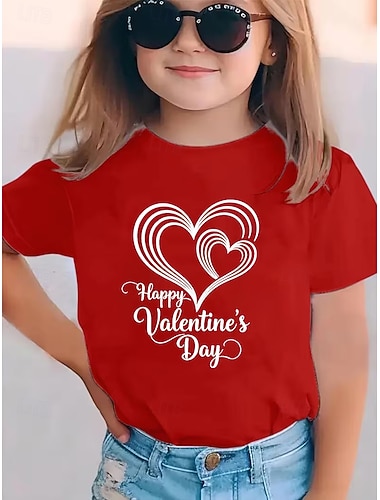  San Valentino Ragazze 3D Cuore Grafico Maglietta Manica Corta Stampa 3D Estate Primavera Sport Moda Streetwear Bambini 4-12 Anni Girocollo Casuale Quotidiano All'aperto Vestibilità regolare