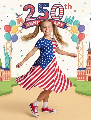  Girls ' 3D Graphic A Rayas Estrellas Vestido Manga Corta Impresión 3D Verano Primavera Diario Vacaciones Fiesta Estilo lindo Básico Casual Niños 4-12 años Vestido informal Vestido de una línea Hasta