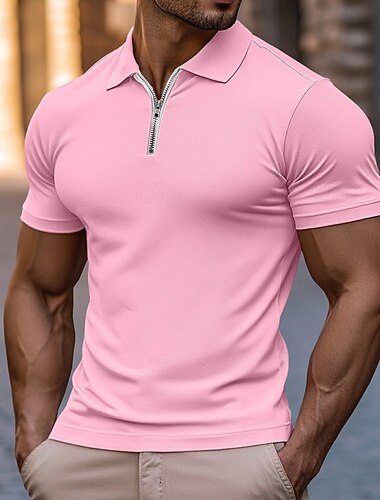  Herren Viertel-Reißverschluss-Poloshirt Golf Poloshirts Lässig Täglich Kurzarm Mode Basic Einfach Reißverschluss Sommer Frühling & Sommer Schmale Passform Hellblau Weiß Rosa Königliches Blau Khaki