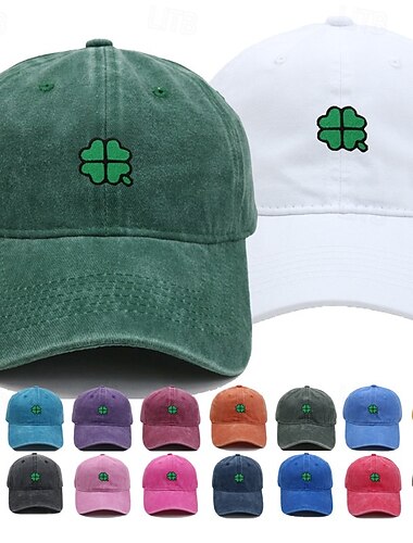  Unisex Cappellino da Baseball Blu chiaro Esercito verde Cotone Ricamato Protezione UV Clover Casual Quotidiano Casual Festa di San Patrizio Casuale Quotidiano San Patrizio Tinta unica Quadrifoglio