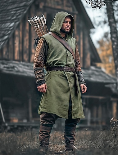  Rétro Vintage Punk & Gothique Médiéval Cape à Capuche Châles Sans manches Ranger Elfe Couleur Unie Déguisement Homme Viking Fantaisie Halloween Carnaval Soirée Adulte Haut
