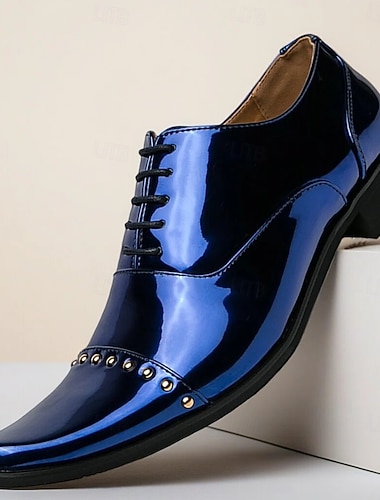  Marineblå brudesko i kunstskinn til menn – førsteklasses formelle sko for brudgommer og spesielle anledninger