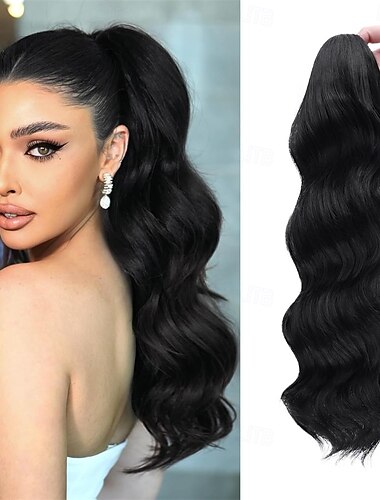  Extension per coda di cavallo con clip a artiglio, extension per capelli ricci ondulati neri da 20 pollici con clip a artiglio per donna, parrucchino sintetico dall'aspetto naturale e soffice per uso