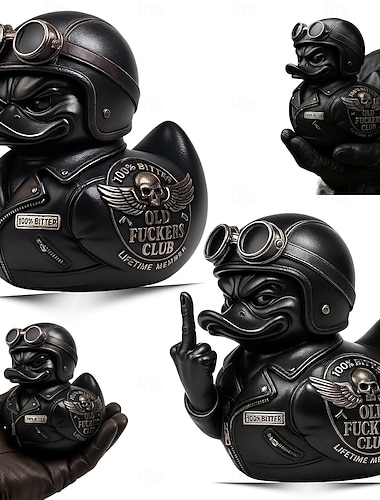  Canard du club des vieux cons, figurine de canard membre à vie, statue de canard motard rebelle, canards faisant un doigt d'honneur stylé, symbole de liberté et d'attitude, pour la décoration de