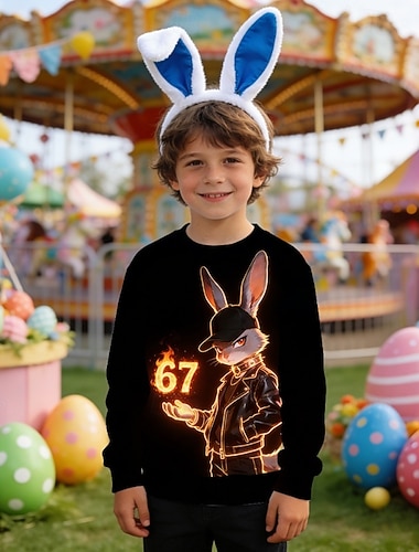  Påsk Pojkar 3D Grafisk Kanin Tröja Pullover Långärmad 3D-tryck Vår Höst Aktiv Mode Streetwear Barn 4-12 år Rund hals Ledigt Dagligen Utomhus Normal