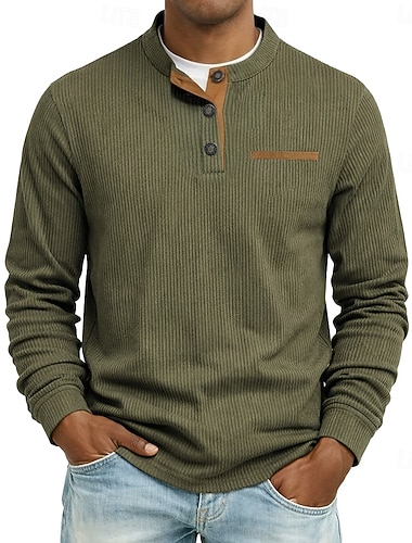  Herren T-Shirt Langarm Henley Sommer Frühling Herbst Einfach Modern Lässig Bequem Knöpfe Basic Lässig Heim Straße Schwarz Wein Hellgrau Top T-Shirt für Herren