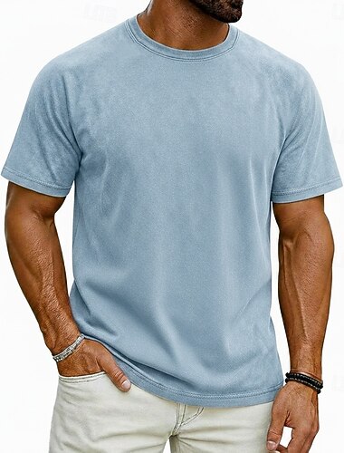  Herren Baumwoll-T-Shirt Gewaschenes Hemd T-Shirt Kurzarm Rundhalsausschnitt Sommer Frühling Ganzjahres Einfarbig Vintage Lässig Betrübt Vintage-Stil Stückgefärbt Gewaschen Lässig Täglich Straße