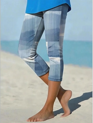  Dame Capri-bukser Leggings Ferie Grunnleggende Treningsklær Kalv lengde Middels midje Grafisk Abstrakt Komfort Elastisk Feriereise Formell Gate Blå Marine Svart Sommer Vår Slank Fasong