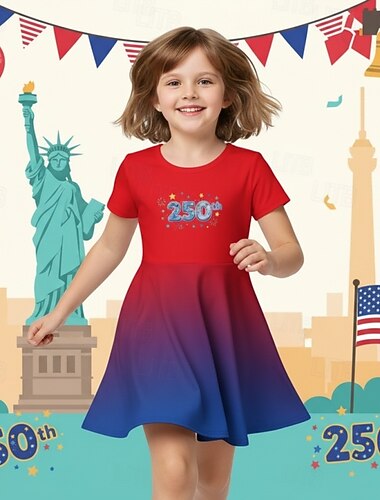  Girls ' 3D Grafika Ruha Rövid ujjú 3D nyomtatás Nyár Tavasz Napi Vakáció Parti aranyos stílus Alap Alkalmi Gyerekek 4-12 év hétköznapi ruha A vonalú ruha Térdig érő Normál