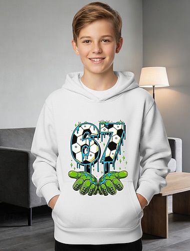  Para Meninos 3D Gráfico Futebol Americano Gírias engraçadas 67 Moletom Pullover Manga Longa Impressão 3D Primavera Outono Esportes Moda Roupa de rua Infantil 4-12 anos Com Capuz Ao ar livre Casual
