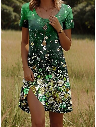  Per donna Mini Abito Vestito Estivo Vestito T-Shirt Abito a trapezio Abito Estivo Vacanza Casual Quotidiano Spiaggia Ferie Vestibilità regolare Floreale Grafico Mezza Manica Girocollo Blu Nero