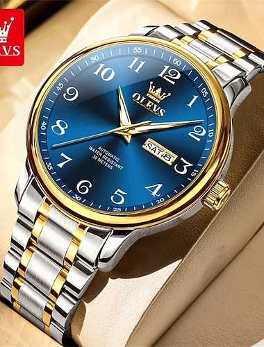  Novo relógio de negócios masculino Olevs com calendário luminoso, indicador de semana, movimento mecânico totalmente automático, relógio digital casual e moderno, resistente à água, relógio de pulso