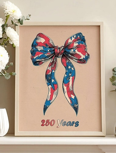  Amerikansk Flag Sløyfe Print – 250 År med Amerika Veggkunst Forente Staters Semiquincentennial Plakat USA 250-årsjubileum