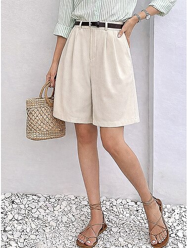  Shorts en lin pour femmes comme du faux coton chino de base de vacances taille mi-haute confort inélastique décontractée quotidienne streetwear blanc riz été printemps coupe ample