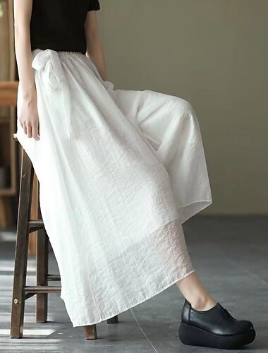  Dame Bred Bukseben Bukser Ferie Grunnleggende Ankel-lengde Høy Midje Helfarge Pustende Mikroelastisk Dagligdagstøy Blush Pink Svart Hvit Sommer Vår Høst Løstsittende