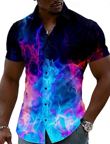  Męskie Wzór 3D Płomień Olśniewający kolor Koszula Zapinana na guziki koszula Koszula casualowa Krótki rękaw Moda na co dzień Streetwear Urlop Wiosna Jesień Wieczorne Druk 3D koszule z kołnierzykiem