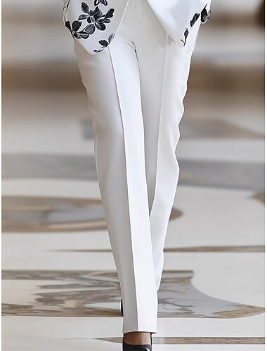  Dames Pakken Chinese Recht Elegant Streetwear Werk Volledige lengte Middelhoge taille Effen Kleur Lapwerk Zak Comfortabel Ademend Inelastisch Dagelijks Buiten liiketoiminta Zwart Wit Zomer Lente