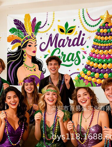  Mardi Gras-festbakgrunnsbanner, stor stoffbakgrunn i lilla grønn gullmaske til fotoboks, veggdekorasjoner til Fat Tuesday-paraden, festutstyr til karneval