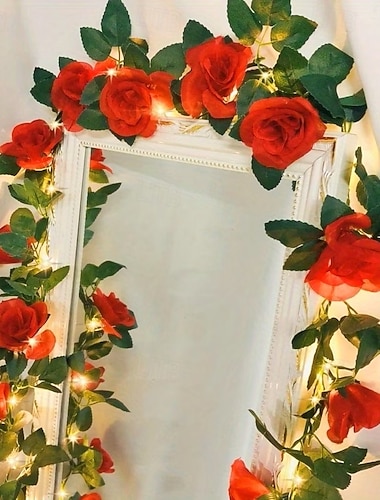  mesterséges virágos zöld növényi és szőlős mesebeli fényfüzér 2m 20leds szimulált rózsafények esküvőre Valentin-napra otthoni erkélyekre kerti boltívek ünnepi partidekorációra