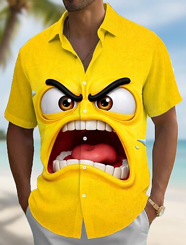  Per uomo Illusione ottica Fantasia "Cartone 3D" Faccia arrabbiata Camicia Camicia con Bottoni Manica Corta Divertente Quotidiano Vacanza Estate Primavera Collo ripiegato Stampa 3D camicie con colletto