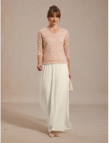  Dames Blouse Kanten topjes Kant Bloemig Elegant 3/4 mouw V-hals Dagelijks Bruiloft gast Stoffige roos Zomer Lente Herfst