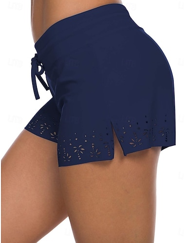  Damen Badeanzug Dehnbare Boxershorts Bademode Hohe Taille Urlaub Strandbekleidung Einfarbig Ärmellos Badeanzüge