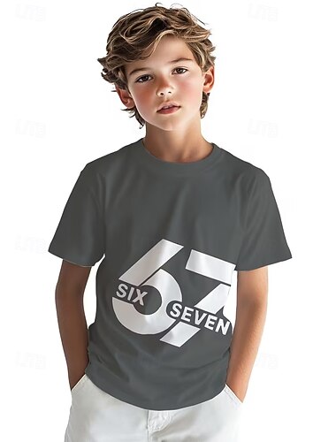  Jongens 3D Grafisch Grappige Slang 67 T-shirt Korte mouw 3D-afdrukken Zomer Lente Sport Modieus Streetwear Kinderen 4-12 jaar Strakke ronde hals Casual Dagelijks Buiten Normale pasvorm