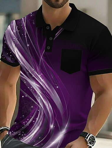  Męskie Geometryczny Tenké Koszulki polo Krótki rękaw Koszulki polo Koszule z kołnierzykiem Codzienny Na zewnątrz Athleisure Dzienne zużycie Druk 3D Guziki Lato Wiosna Niebieski Fioletowy Zielony