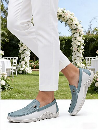  Lyseblå slip-on loafers for menn – avslappede, komfortable sko til sommerbryllup og strandfester