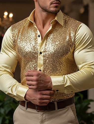  Per uomo Camicia Camicia in raso Camicia elegante Camicia con Bottoni Camicia da Ballo Sfumatura Feste Matrimonio Nero Giallo Rosso Blu Manica Lunga Collo ripiegato Tutte le stagioni Abbigliamento