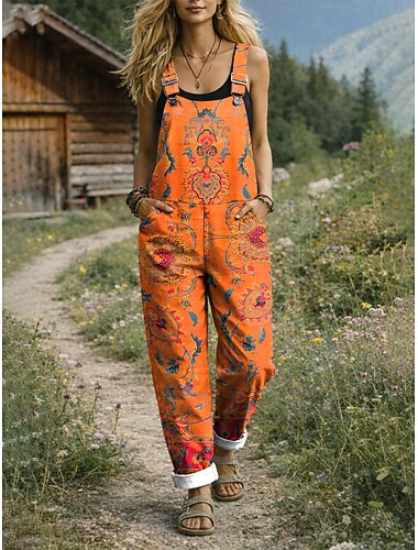 Damen Latzhose Leicht Grafik Ärmellos Gerade mit Tasche Täglich Urlaub Lässiger Schnitt Blau Purpur Orange Sommer