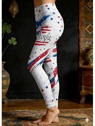  Onafhankelijkheidsdag Patriottische Dames Leggings Vakantie Vintage Etnische Stijl Volledige Lengte Hoge Taille Broek Bloem Graphic Nationale Vlag 3D Print Comfort Sneldrogen Ademend Rekbaar Dagelijks