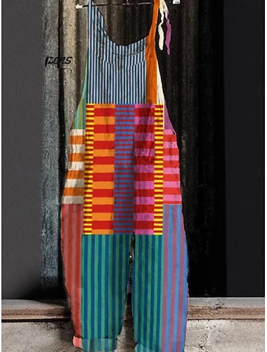  Damen Normal Overall Aktiv Grafik Ärmellos Weites Bein Rundhals Druck Täglich Urlaub Lässiger Schnitt Blau Rote Khaki Sommer