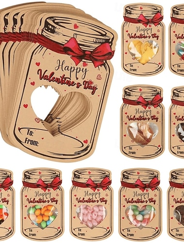  60er-Packung Valentinstagskarten für Kinder, Valentinskarten im Einmachglas mit Geschenktüten, lustige Valentinsgrüße für Jungen im Klassenzimmer &Mädchenschulpartys (Süßigkeiten nicht inbegriffen)