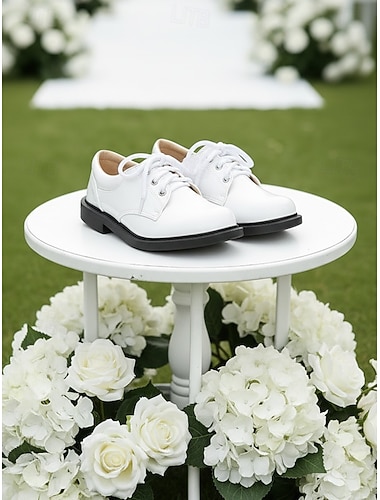  Klassiske hvite snøresko til barn for gutter, formell oxford-stil i kunstskinn med slitesterk såle, komfortable blomsterguttsko til bryllup, ideelle for seremonier
