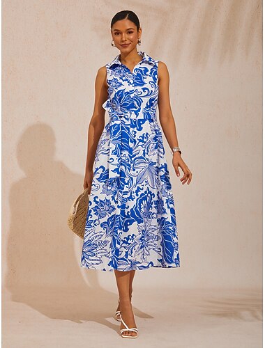  St. Barth Blooms luchtige linnenlook blauwe overhemdjurk