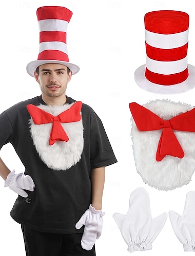  Chat Gants Chapeau Plus d'accessoires Personnages de contes de fées Cosplay for Unisexe Adulte Halloween Performance Déguisement éducatif