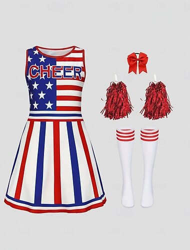  fantasias de líder de torcida, cosplay infantil, fantasias de Halloween para meninas, carnaval, Dia da Independência/4 de julho, festa, apresentação, baile de máscaras.