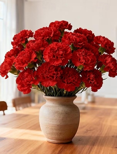  15 stk. livlig rød nellikbukett - varmt kunstig blomsterarrangement - kunstige blomster til hjemmedekor, egnet for bryllup, kontorer, høytidsdekor, valentinsdag, morsdag, gjør-det-selv-dekor