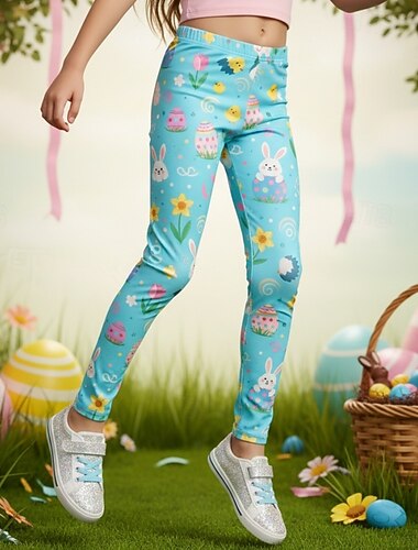  Ostern Mädchen 3D Grafik Kaninchen Hose Leggings Frühling Herbst Niedlich Streetwear Basic Kinder 4-12 Jahre Lässig Täglich Outdoor Normale Passform
