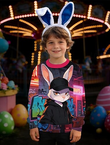  Påsk Pojkar 3D Grafisk Kanin Tröja Pullover Långärmad 3D-tryck Höst Aktiv Mode Streetwear Barn 4-12 år Rund hals Ledigt Dagligen Utomhus Normal