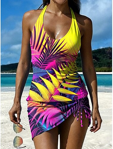  Mujer Bañadores Tankini Falda Traje de baño Correa Punto Elegante Vacaciones Floral Graphic Escote en U Sin Mangas Trajes de baño